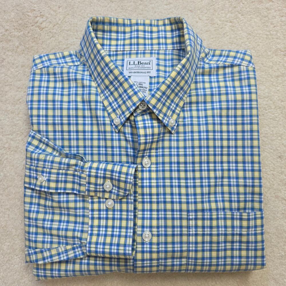 L.L. Bean Men's L Reg Traditional Fit Plaid Button Down Long Sleeve Shirt